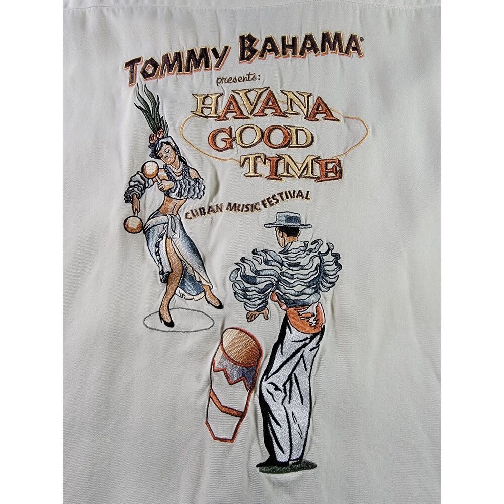 Tommy Bahama 100% Silk Havana Cuban Embroidered Short Sleeve Shirt - XL - Picture 5 of 9